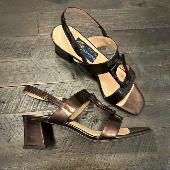 VTG Joel Parker Italian Leather Metallic Bronze Chunky Square Toe Sandal Size 8 - Picture 1 of 10